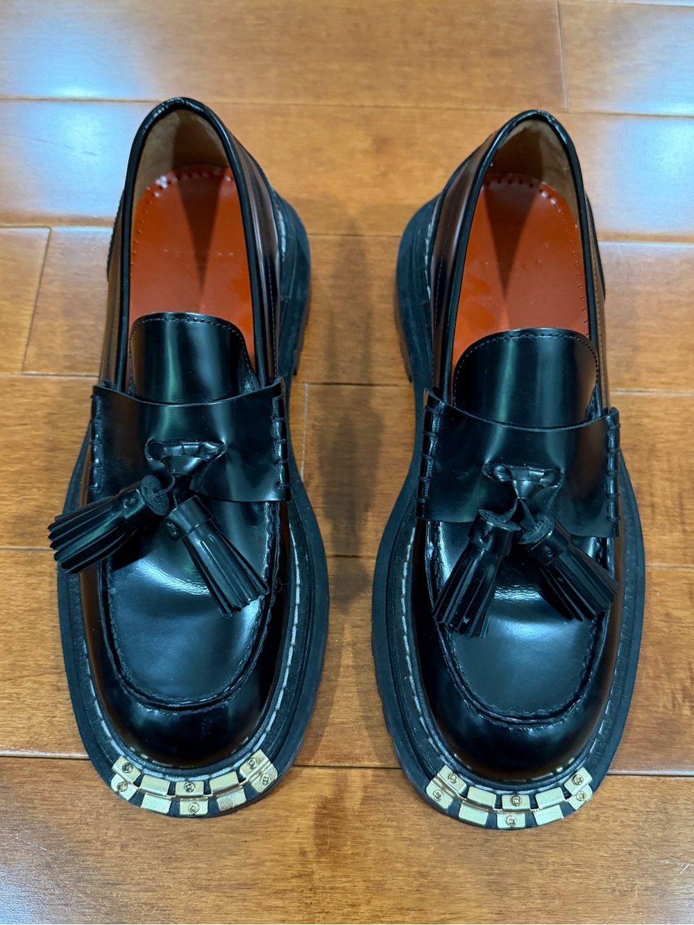 Sandro Black Leather Thick Soled Metal Detail Tassel Slip On Loafer Shoes 37 (7) - Picture 2 of 7